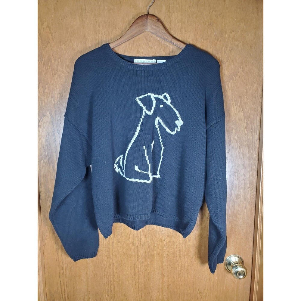 Geoffrey Beene Women's Black Dog Sweater XL Long Sleeve Black Novelty
